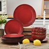 image:imagevicrays Ceramic Dinner Plates Set  Porcelain 10 Inch Flat Steak Pasta Pizza Plate Home Party Restaurant Plate Scratch Resistant Microwave Oven and Dishwasher Safe Set of 6 Cherry RedShallow Cherry Red