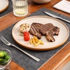 image:imagevicrays Ceramic Dinner Plates Set  Porcelain 10 Inch Flat Steak Pasta Pizza Plate Home Party Restaurant Plate Scratch Resistant Microwave Oven and Dishwasher Safe Set of 6 Cherry RedFlat Beige