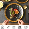 image:imagevicrays Ceramic Dinner Plates Set  Porcelain 10 Inch Flat Steak Pasta Pizza Plate Home Party Restaurant Plate Scratch Resistant Microwave Oven and Dishwasher Safe Set of 6 Cherry RedBlack with Golden