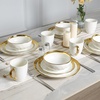 image:imagevicrays Ceramic Dinner Plates Set  Porcelain 10 Inch Flat Steak Pasta Pizza Plate Home Party Restaurant Plate Scratch Resistant Microwave Oven and Dishwasher Safe Set of 6 Cherry RedWhite with Golden