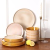 image:imagevicrays Ceramic Dinner Plates Set  Porcelain 10 Inch Flat Steak Pasta Pizza Plate Home Party Restaurant Plate Scratch Resistant Microwave Oven and Dishwasher Safe Set of 6 Cherry RedFlat Beige
