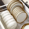 image:imagevicrays Ceramic Dinner Plates Set  Porcelain 10 Inch Flat Steak Pasta Pizza Plate Home Party Restaurant Plate Scratch Resistant Microwave Oven and Dishwasher Safe Set of 6 Cherry RedWhite with Golden