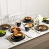 image:imagevicrays Ceramic Dinner Plates Set  Porcelain 10 Inch Flat Steak Pasta Pizza Plate Home Party Restaurant Plate Scratch Resistant Microwave Oven and Dishwasher Safe Set of 6 Cherry RedBlack with Golden