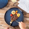 image:imagevicrays Ceramic Dinner Plates Set  Porcelain 10 Inch Flat Steak Pasta Pizza Plate Home Party Restaurant Plate Scratch Resistant Microwave Oven and Dishwasher Safe Set of 6 Cherry RedStarry Blue