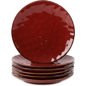 image:imagevicrays Ceramic Dinner Plates Set  Porcelain 10 Inch Flat Steak Pasta Pizza Plate Home Party Restaurant Plate Scratch Resistant Microwave Oven and Dishwasher Safe Set of 6 Cherry RedCherry Red