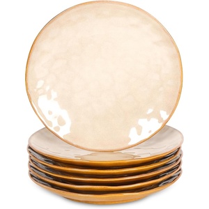 image:imagevicrays Ceramic Dinner Plates Set  Porcelain 10 Inch Flat Steak Pasta Pizza Plate Home Party Restaurant Plate Scratch Resistant Microwave Oven and Dishwasher Safe Set of 6 Cherry RedBeige