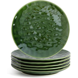 image:imagevicrays Ceramic Dinner Plates Set  Porcelain 10 Inch Flat Steak Pasta Pizza Plate Home Party Restaurant Plate Scratch Resistant Microwave Oven and Dishwasher Safe Set of 6 Cherry RedGreenS