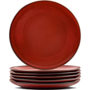 image:imagevicrays Ceramic Dinner Plates Set  Porcelain 10 Inch Flat Steak Pasta Pizza Plate Home Party Restaurant Plate Scratch Resistant Microwave Oven and Dishwasher Safe Set of 6 Cherry RedShallow Cherry Red
