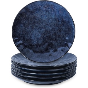 image:imagevicrays Ceramic Dinner Plates Set  Porcelain 10 Inch Flat Steak Pasta Pizza Plate Home Party Restaurant Plate Scratch Resistant Microwave Oven and Dishwasher Safe Set of 6 Cherry RedBlue