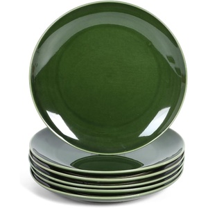 image:imagevicrays Ceramic Dinner Plates Set  Porcelain 10 Inch Flat Steak Pasta Pizza Plate Home Party Restaurant Plate Scratch Resistant Microwave Oven and Dishwasher Safe Set of 6 Cherry RedShallow Green